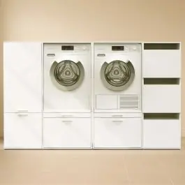 Schränke für Waschküche Linea - 233x67x142cm - 5 Türen und 2 Schubladen - weiß Preis Gesenkt