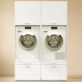 Must-Have Schränke für Waschküche Linea - 133x67x200cm - 2 Türen und 2 Schubladen - weiß