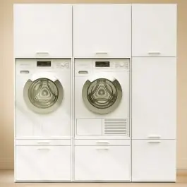 Schränke für Waschküche Linea - 183x67x200cm - 5 Türen und 2 Schubladen - weiß Neu