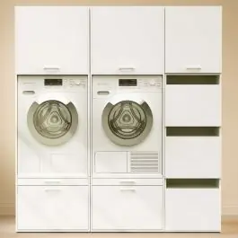 Schränke für Waschküche Linea - 183x67x200cm - 6 Türen und 2 Schubladen - weiß Top-Preis