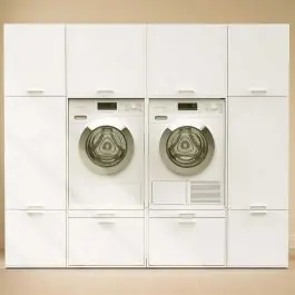 Schränke für Waschküche Linea - 233x67x200cm - 8 Türen und 2 Schubladen - weiß Preis Gesenkt