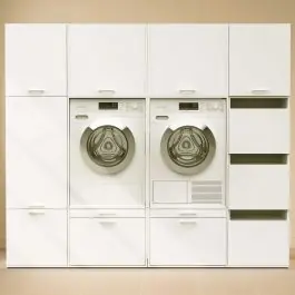 Finale Aktion Schränke für Waschküche Linea - 233x67x200cm - 9 Türen und 2 Schubladen - weiß