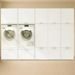 Schränke für Waschküche Linea - 283x67x200cm - 11 Türen und 2 Schubladen - weiß Direkt Vom Hersteller