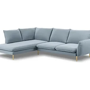 Sofort Bestellen Cosmopolitan Design - 6-Sitzer Ecksofa links "Vienna" aus Samt hellblau - 275x185x95cm