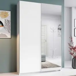 Kleiderschrank Belfast - 125x38x195cm - mit Spiegel - 2 Türen - weiß Beliebt