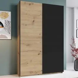 Kleiderschrank Belfast - 125x38x195cm - 2 Türen - Sonoma Eiche Dekor/schwarz Ausverkauf