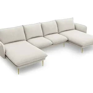 Cosmopolitan Design - 6-Sitzer Panoramasofa "Vienna" aus strukturiertem Stoff leichtes beige - 350x170x95cm Letzte Chance