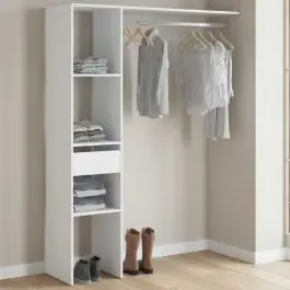 Kleiderschrank Botan C - 138cm, 1 Schublade, 3 Einlegeböden und 1 Kleiderstange - weiß Sonderangebot