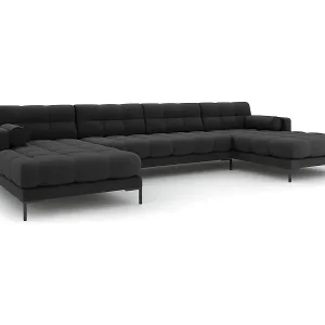 Kostenloser Versand Cosmopolitan Design - 7-Sitzer Panoramasofa "Bali" aus strukturiertem Stoff dunkelgrau - 383x185x75cm