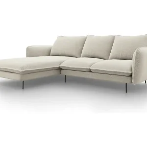 Cosmopolitan Design - 5-Sitzer Ecksofa links "Vienna" aus strukturiertem Stoff leichtes beige - 255x170x95cm Gratis Versand