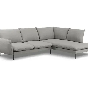 Cosmopolitan Design - 6-Sitzer Ecksofa rechts "Vienna" aus strukturiertem Stoff hellgrau - 275x185x95cm Neue Ware