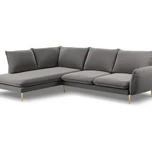 Cosmopolitan Design - 6-Sitzer Ecksofa links "Vienna" aus Samt hellgrau - 275x185x95cm Kostenloser Rückversand