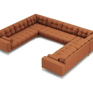 Nur Heute Cosmopolitan Design - 9-Sitzer Panoramasofa "Bali" aus strukturiertem Stoff ziegelrot - 327x256x75cm