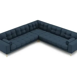 Cosmopolitan Design - 6-Sitzer wendbares Ecksofa "Bali" aus strukturiertem Stoff blau - 256x256x75cm Highlight