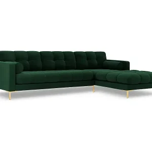Garantierte Lieferung Cosmopolitan Design - 5-Sitzer Ecksofa rechts "Bali" aus Samt flaschengrün - 293x185x75cm