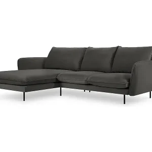 Meistverkauft Cosmopolitan Design - 5-Sitzer Ecksofa links "Vienna" aus Samt dunkelgrau - 255x170x95cm