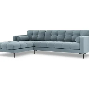 Bestseller Cosmopolitan Design - 5-Sitzer Ecksofa links "Bali" aus Samt hellblau - 293x185x75cm