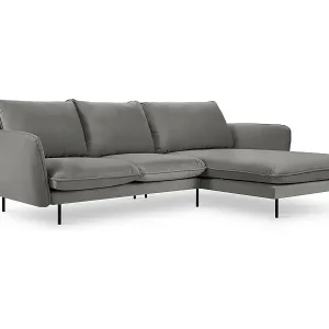 Cosmopolitan Design - 5-Sitzer Ecksofa rechts "Vienna" aus Samt hellgrau - 255x170x95cm Nur Heute