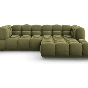 Schneller Versand Cosmopolitan Design - 3-Sitzer modulares Ecksofa rechts "Sky" aus Samt hellgrün - 244x162x75cm