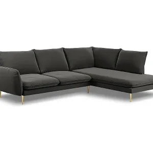 Cosmopolitan Design - 6-Sitzer Ecksofa rechts "Vienna" aus Samt dunkelgrau - 275x185x95cm Top-Angebot