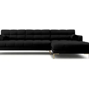 Cosmopolitan Design - 5-Sitzer Ecksofa rechts "Bali" aus strukturiertem Stoff schwarz - 293x185x75cm Expressversand
