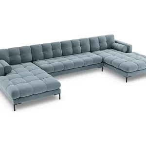 Sale Cosmopolitan Design - 7-Sitzer Panoramasofa "Bali" aus Samt hellblau - 383x185x75cm
