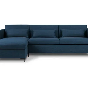 Finale Aktion CXL by Christian Lacroix - 4-Sitzer ausklappbares Ecksofa links mit Container "Yanis" Sitzer aus strukturiertem Stoff blau - 260x170x80cm