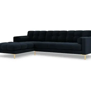 Cosmopolitan Design - 5-Sitzer Ecksofa links "Bali" aus Samt dunkelblau - 293x185x75cm Saisonangebot