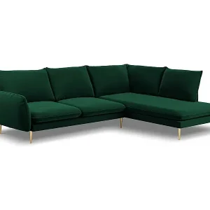 Cosmopolitan Design - 6-Sitzer Ecksofa rechts "Vienna" aus Samt flaschengrün - 275x185x95cm Bestpreis