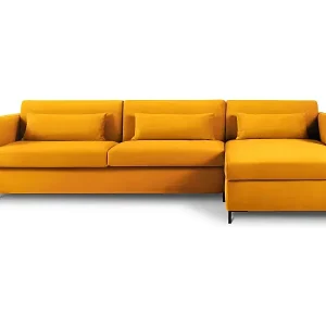 Neuheit CXL by Christian Lacroix - 5-Sitzer ausklappbares Ecksofa rechts "Yanis" Sitzer aus Samt gelb - 280x170x80cm