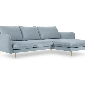 Geprüft Cosmopolitan Design - 5-Sitzer Ecksofa rechts "Vienna" aus Samt hellblau - 255x170x95cm