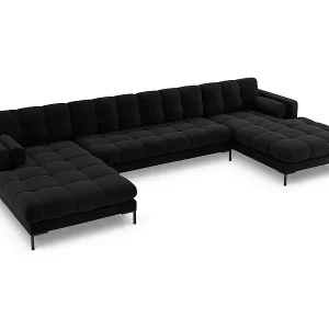 Cosmopolitan Design - 7-Sitzer Panoramasofa "Bali" aus Samt schwarz - 383x185x75cm Preiswert