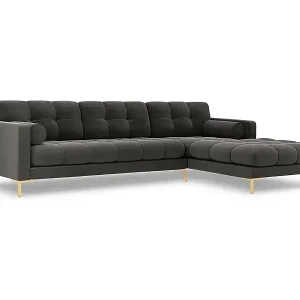 Echt Cosmopolitan Design - 5-Sitzer Ecksofa rechts "Bali" aus Samt dunkelgrau - 293x185x75cm