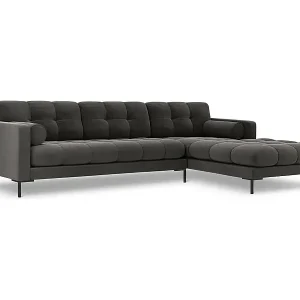 Cosmopolitan Design - 5-Sitzer Ecksofa rechts "Bali" aus Samt dunkelgrau - 293x185x75cm Garantierte Lieferung
