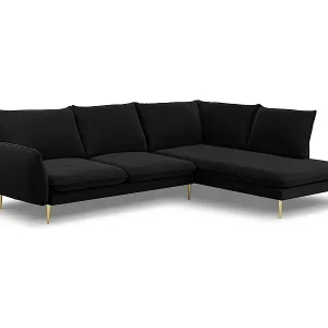 Cosmopolitan Design - 6-Sitzer Ecksofa rechts "Vienna" aus Samt schwarz - 275x185x95cm Versand Am Gleichen Tag