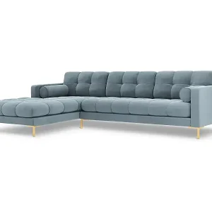 Cosmopolitan Design - 5-Sitzer Ecksofa links "Bali" aus Samt hellblau - 293x185x75cm Markenprodukt