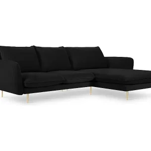 Cosmopolitan Design - 5-Sitzer Ecksofa rechts "Vienna" aus Samt schwarz - 255x170x95cm Kostenfreie Lieferung
