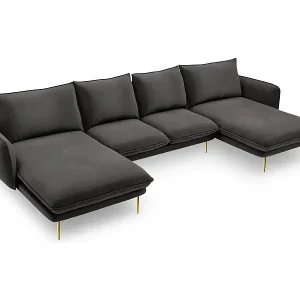 Heißes Angebot Cosmopolitan Design - 6-Sitzer Panoramasofa "Vienna" aus Samt dunkelgrau - 350x170x95cm