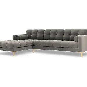 Schneller Versand Cosmopolitan Design - 5-Sitzer Ecksofa links "Bali" aus Samt hellgrau - 293x185x75cm