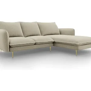 Cosmopolitan Design - 5-Sitzer Ecksofa rechts "Vienna" aus strukturiertem Stoff beige - 255x170x95cm Beliebt