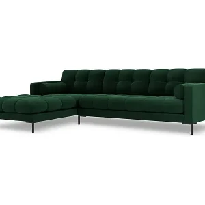Bestpreis Cosmopolitan Design - 5-Sitzer Ecksofa links "Bali" aus Samt flaschengrün - 293x185x75cm