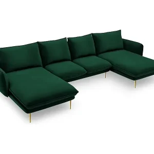 Cosmopolitan Design - 6-Sitzer Panoramasofa "Vienna" aus Samt flaschengrün - 350x170x95cm Sonderangebot