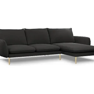 Neue Kollektion Cosmopolitan Design - 5-Sitzer Ecksofa rechts "Vienna" aus Boucle schwarz - 255x170x95cm