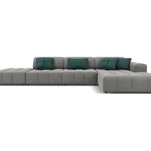 Top-Seller CXL by Christian Lacroix - 5-Sitzer Ecksofa rechts "Luc" Sitzer aus Samt hellgrau - 341x166x70cm