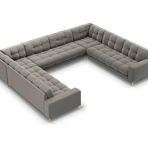 Kostenloser Versand Cosmopolitan Design - 9-Sitzer Panoramasofa "Bali" aus Samt hellgrau - 327x256x75cm