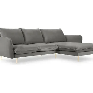 Sichere Zahlung Cosmopolitan Design - 5-Sitzer Ecksofa rechts "Vienna" aus Samt hellgrau - 255x170x95cm