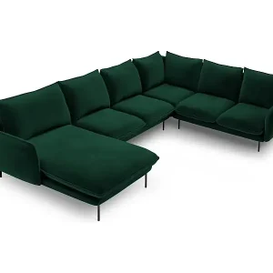 Sonderangebot Cosmopolitan Design - 7-Sitzer Panoramasofa rechts "Vienna" aus Samt flaschengrün - 330x235x95cm