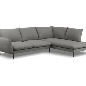 Meistverkauft Cosmopolitan Design - 6-Sitzer Ecksofa rechts "Vienna" aus strukturiertem Stoff dunkelgrau - 275x185x95cm
