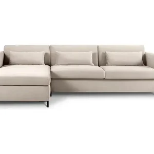 Preisknaller CXL by Christian Lacroix - 4-Sitzer ausklappbares Ecksofa links "Yanis" Sitzer aus Samt beige - 260x170x80cm