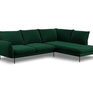 Saisonangebot Cosmopolitan Design - 6-Sitzer Ecksofa rechts "Vienna" aus Samt flaschengrün - 275x185x95cm